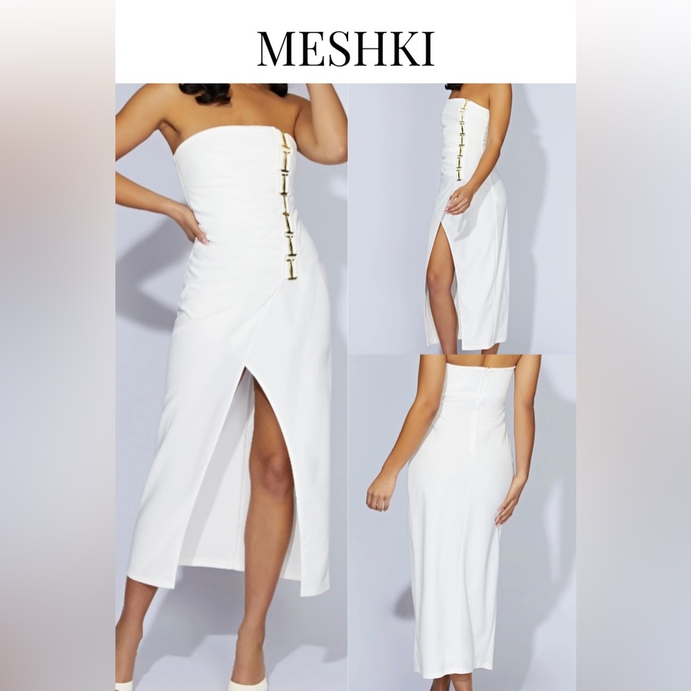 MESHKI | Mercer E-Hook Midi Dress | Bone | S